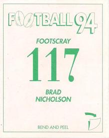 1994 Select AFL Stickers #117 Brad Nicholson Back